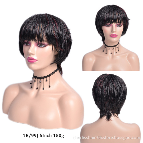 Short Braided Dreadlock Wigs Wholesale Straight Glueless Cheap Afro Short Pixie Cut Braided Synthetic Hair Wigs For Black Women